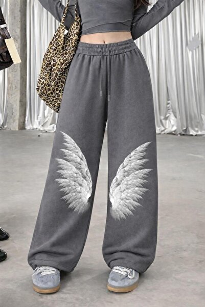 Le Vion Women's Print Detailed Oversized Wide Leg Relaxed Fit Sweatpants