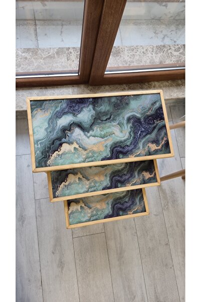 Home Zümrüt Safir Yeşil Seramik Sehpa Zigon Sehpa 3 lü Sehpa Takımı