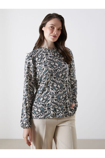 LC Waikiki Özmarka Νέα Σεζόν ψηλός λαιμός Με σχέδιο Γυναικεία Μπλούζα