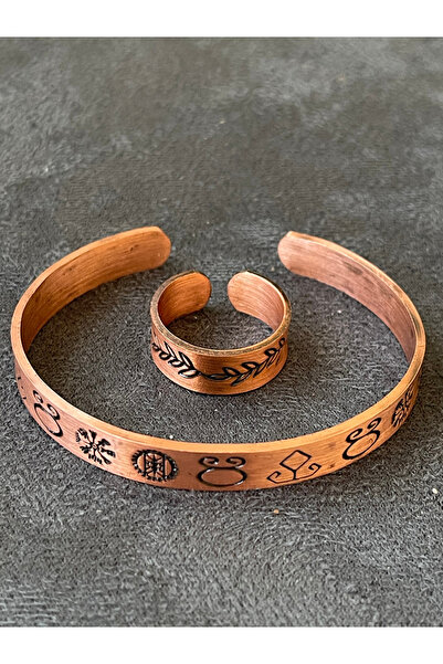 Rupen Kraft مجموعة خاتم وسوار نحاسي مصنوع يدويًا، قابل للتعديل، مصنوع من النحاس