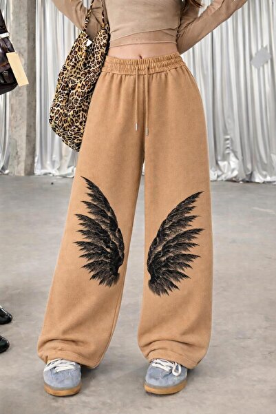 Le Vion Women's Print Detailed Oversized Wide Leg Relaxed Fit Sweatpants