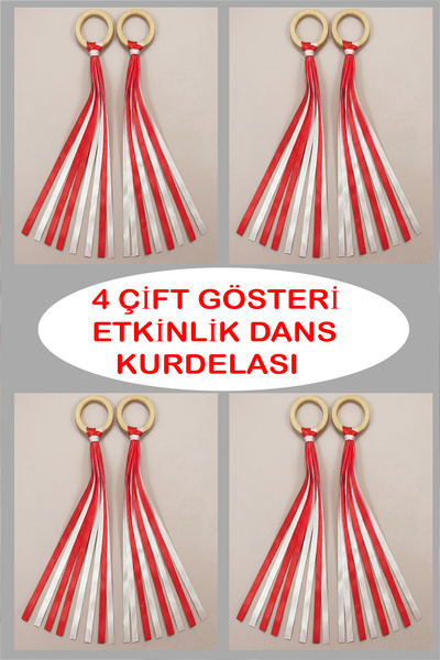 Leiste 4 أزواج من شرائط رقص الجمباز باللونين الأحمر والأبيض لعرض أداء الفرق، ...