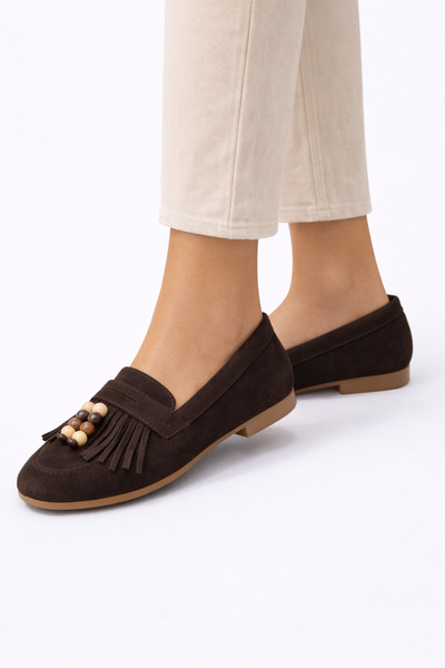 DAD WOLF Σουέτ μοκασίνια Μπαλαρίνα Με λεπτομέρειες από χάντρες – Άνετα, ελαφρ...