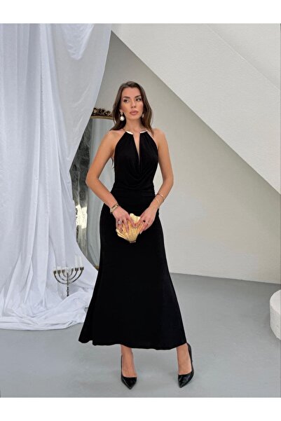 THEK BUTİK Gold Accessory Detail Dress