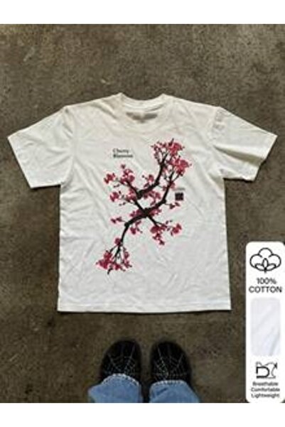 gencerco Floare de cireș cu imprimeu Premium supradimensionat tricou