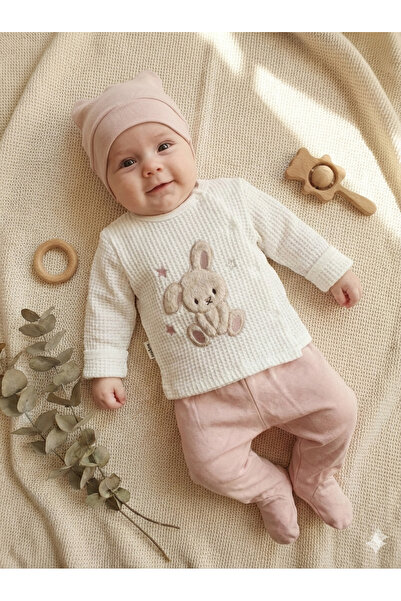 MYZİ STORE Komplet za bebu devojčicu sa zecom Vezena 3 dela 100% Pamuk sa čar...