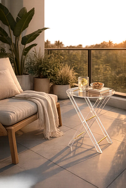 MARIA HOMES Luxury Clear Acrylic Folding Side Table Set of 4 with Gold Detail...