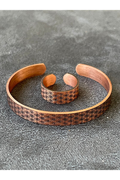 Rupen Kraft Handmade Copper Ring and Bracelet Combination Adjustable Size Cop...