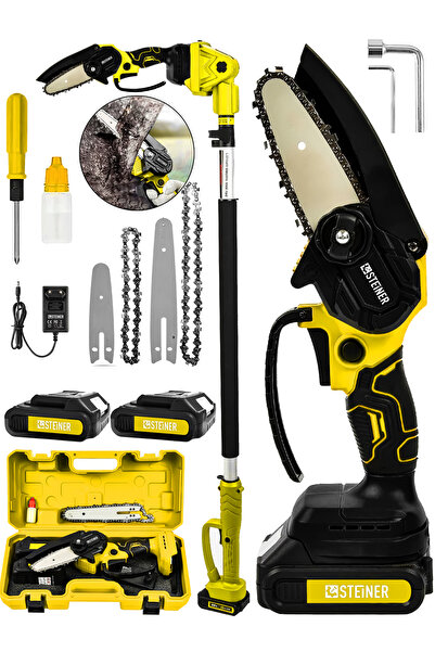 STEİNER 18v Çift Akülü Çelik Şanzıman 15cm Dal Budama Testeresi Sarı + 2 Metr...