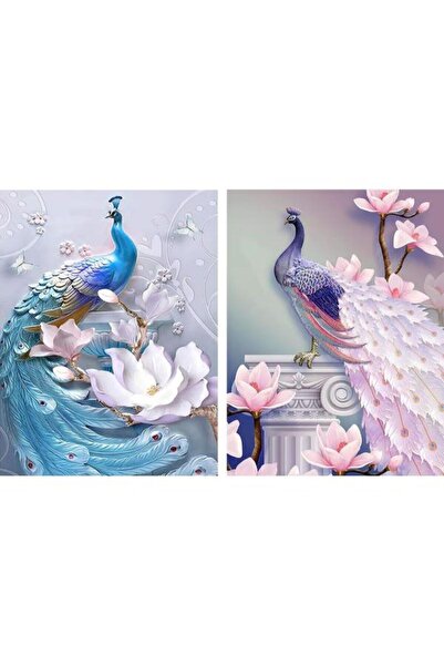Auxmir 5D Diamond Painting Kit Blue-Pink Peacock DIY Decor – 30x40cm set of 2...