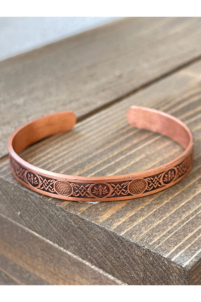 Rupen Kraft Handmade Motif-Engraved Copper Bracelet, Adjustable Size Pure Cop...