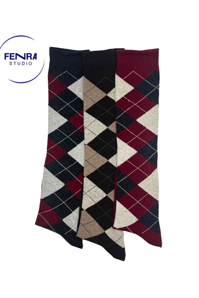 FENRA STUDIO 3-Piece Anthracite Brown Claret Red Diamond Patterned Knee-Lengt...