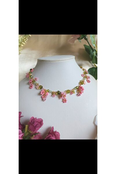 SHİNELİZE Halle çiçek detaylı choker kolye, pembe detaylı choker