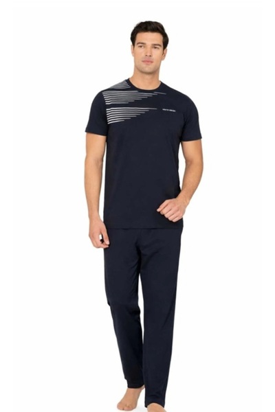 Pierre Cardin Men's Short Sleeve Crew Neck Combed Cotton Pajama Set