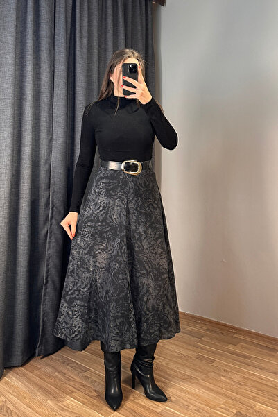 Sorridi Black Leopard Printed to Belt Piece Long Skirt