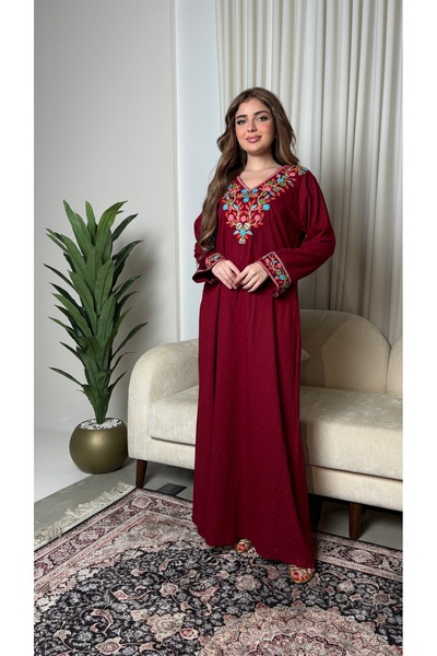 KASHKHA "Arjwan" cotton jalabiya with hand-embroidered flowers