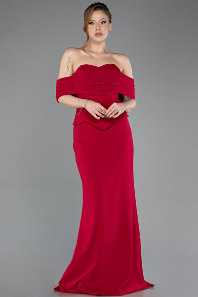 Abiyefon Koyu Fuşya Straplez Peplum Kesim Uzun Abiye Elbise ABU5559