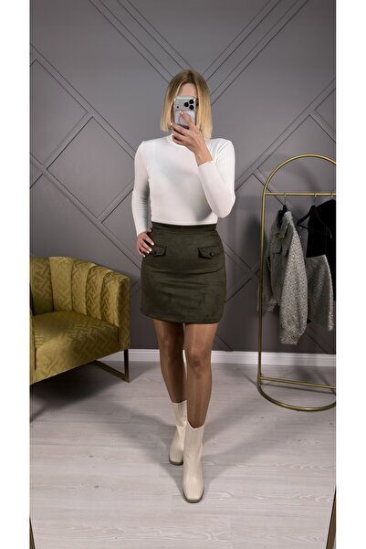 SENU Süet Haki Mini Etek