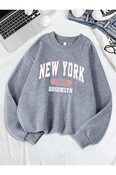 NOISSEY تي شيرت نيو يورك بروكلين 1955 مطبوع للنساء برقبة دائرية مريح وفضفاض ب...