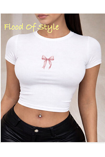 Flood Of Style Λευκό Babby Tee με μικροσκοπική κορδέλα Ειδικό σχέδιο