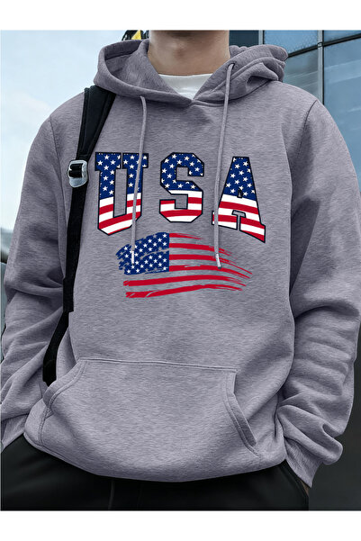 Tarzsokak Usa America Flag Print Men's Sweatshirts Winter Fleece Warm Hooded ...