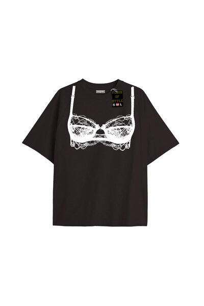 Flood Of Style Negru supradimensionat tricou dantelat Design special