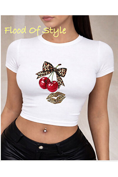 Flood Of Style Λευκό Babby Tee με κορδέλα κεράσι Ειδικό σχέδιο