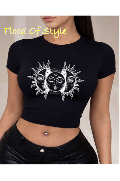 Flood Of Style Μαύρο Babby Tee Sun Moon Ειδικό σχέδιο