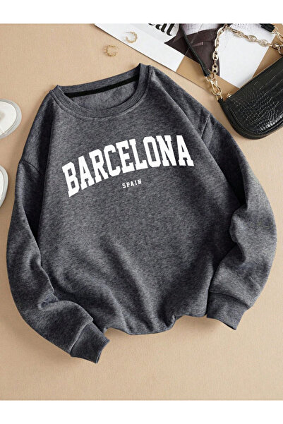 Tarzsokak بلوفر نسائي مطبوع عليه حروف برشلونة إسبانيا صوف الفليس سترة غير رسم...