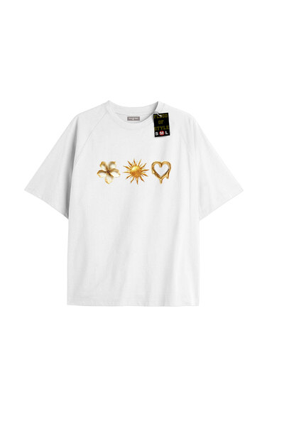 Flood Of Style Alb supradimensionat tricou floare inimă solară Design persona...