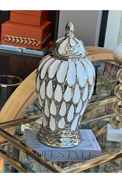 YASAR CONCEPT مزهرية أوروم سيراميك مكعبة الشكل بغطاء 45 سم