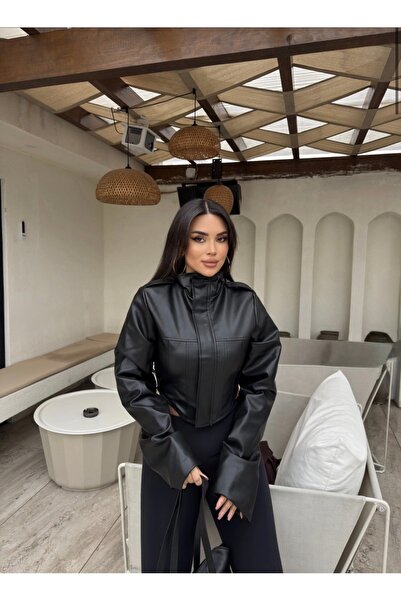 Ekim Store Waist-Corseted Cropped Leather Jacket