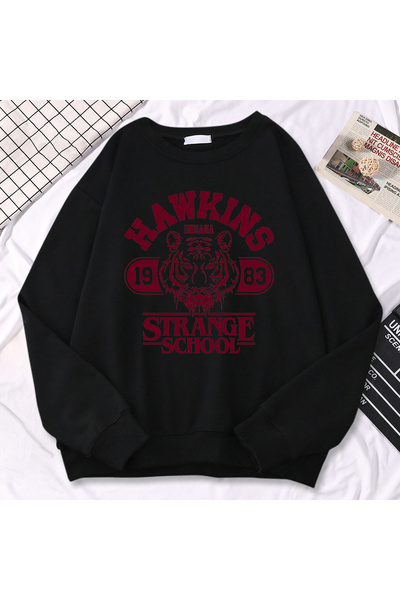 NOISSEY Pulover casual de stradă Hawkins High School Indiana 1983 Print cu gl...