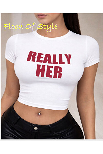 Flood Of Style Λευκό μπλουζάκι Babby Tee με ιδιαίτερο σχέδιο