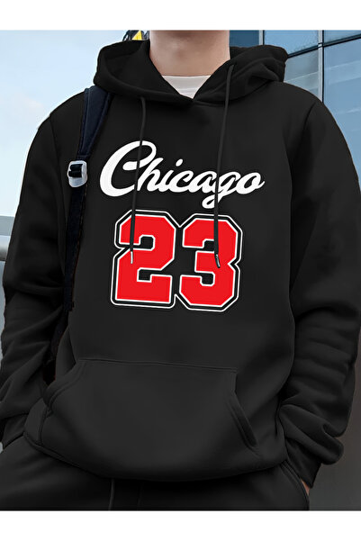 Tarzsokak شيكاغو 23 سترات رياضية فضفاضة للرجال مطبوع عليها حروف بغطاء رأس لار...