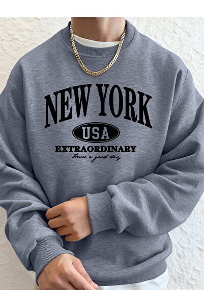 Tarzsokak نيويورك الولايات المتحدة الأمريكية مطبوع تي شيرت رجالي شتوي مقاس كب...