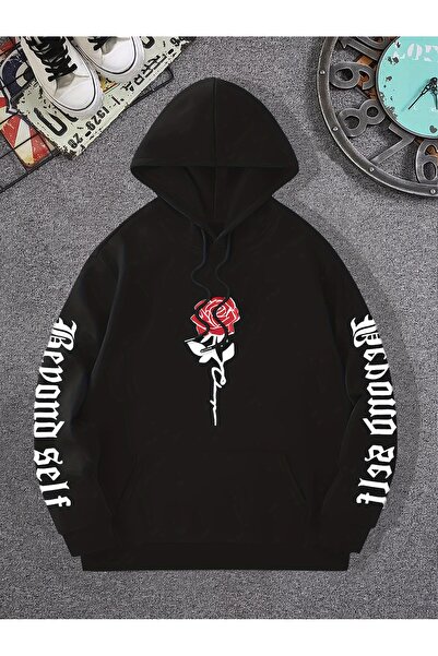 NOISSEY تي شيرت نسائي مريح من Rose Artistic Letter مطبوع بغطاء رأس Lar مريح ذ...