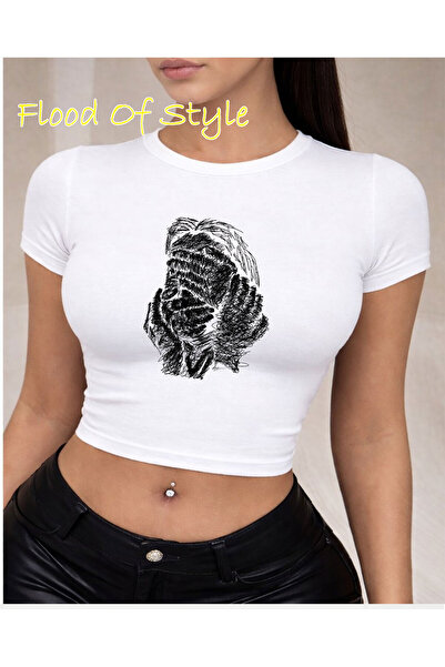 Flood Of Style Λευκό μπλουζάκι Babby με σχέδιο προσώπου Ειδικό σχέδιο