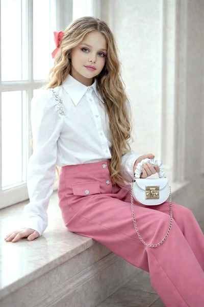 Bisahane Κοριτσίστικο Σετ Παντελόνι, Πουκάμισο, Τσάντα και Πόρπη