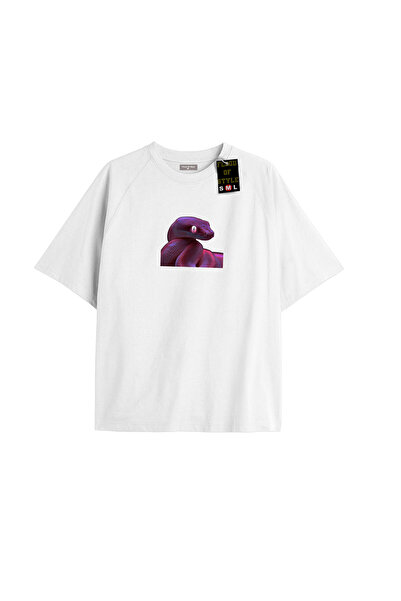 Flood Of Style Λευκό μπλουζάκι oversized με σχέδιο φιδιού Προσαρμοσμένο σχέδιο