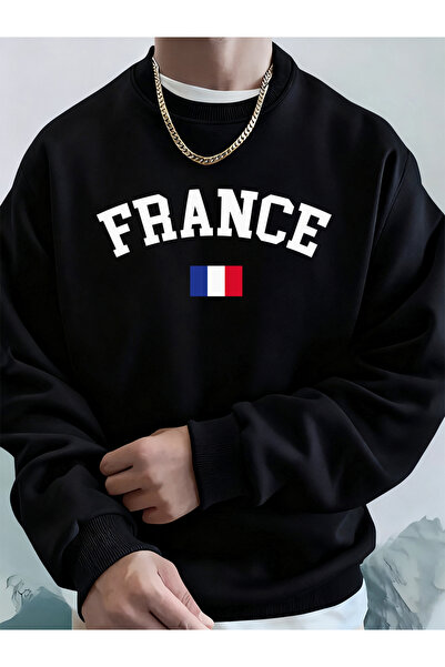 Tarzsokak تي شيرت رجالي مطبوع عليه علم فرنسا بغطاء رأس للخريف مقاس كبير تي شي...