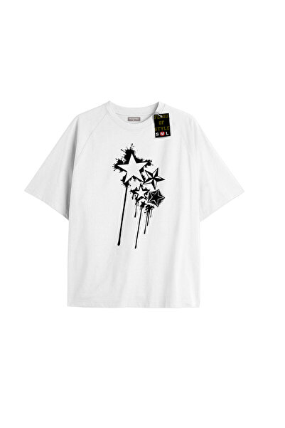 Flood Of Style Λευκό μπλουζάκι oversized με αστέρια Ειδικό σχέδιο