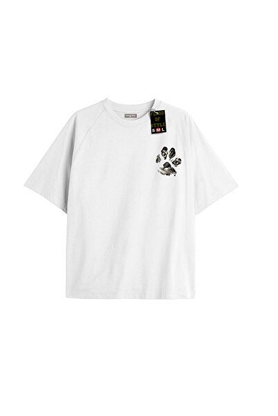 Flood Of Style Λευκό μπλουζάκι oversized με μίνιμαλ σχέδιο γατίσιας πατούσας ...