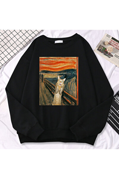 NOISSEY سترة نسائية مريحة للشارع مطبوع عليها صورة قطة هودي كاجوال صوف الفليس ...