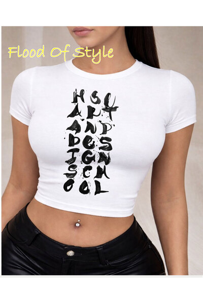 Flood Of Style Λευκό μπλουζάκι Babby με γράμματα Ειδικό σχέδιο