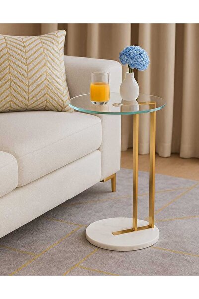 Generic Glass side table with an artificial marble base