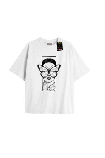Flood Of Style Λευκό μπλουζάκι oversized με σχέδιο πεταλούδας Προσαρμοσμένο σ...