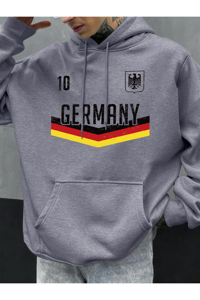 Tarzsokak هودي رجالي للخريف مطبوع عليه حروف ألمانية متعدد الألوان بجيب بغطاء ...