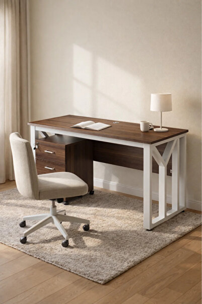 MARIA HOMES مكتب قهوة عصري بإطار معدني أبيض ودرج متحرك