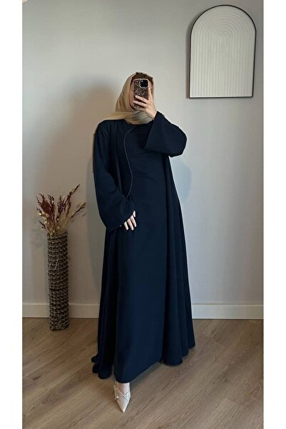 Abaya-AB Aysel Style - Lacivert İnci Detaylı İki Parça Kışlık tesettür Takım ...